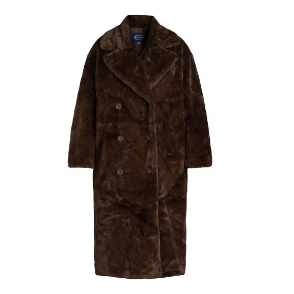 Scoop Women's Faux Fur Oversized Maxi Coat Brown Size Small (4-6) NWT - Picture 1 of 7
